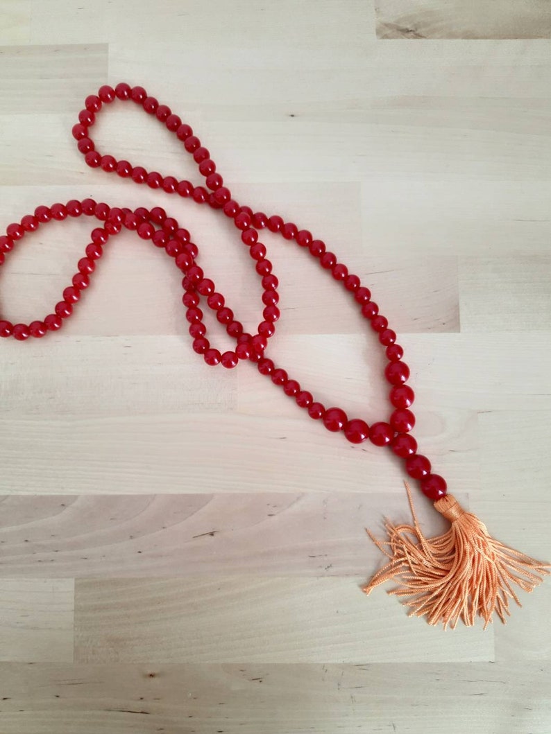 Vintage praying beads necklace with tassel red beads 116