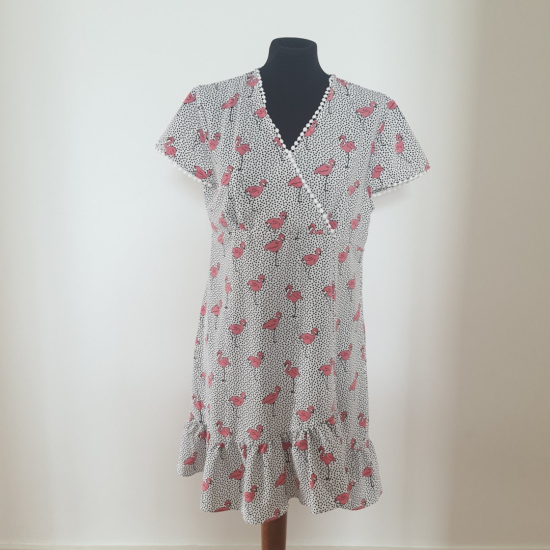 Flamingo Shoulder Tie Mini Dress