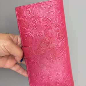 Vintage handmade leather woman embossed wallet cards coins purse clutch image 5