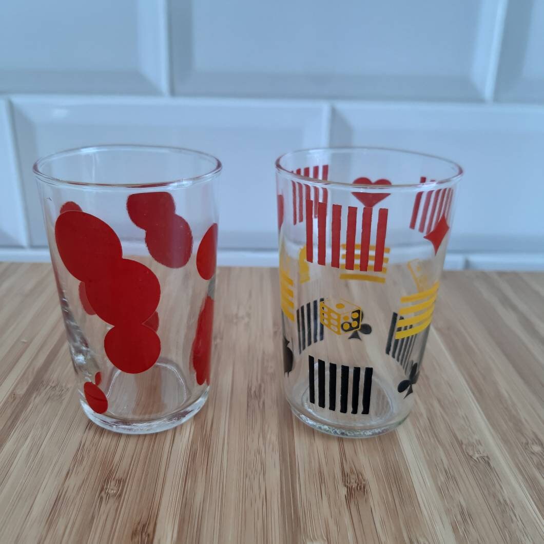 Vintage Pair of Juice or Cocktail Glasses Playing Cards Domino - Etsy Israel