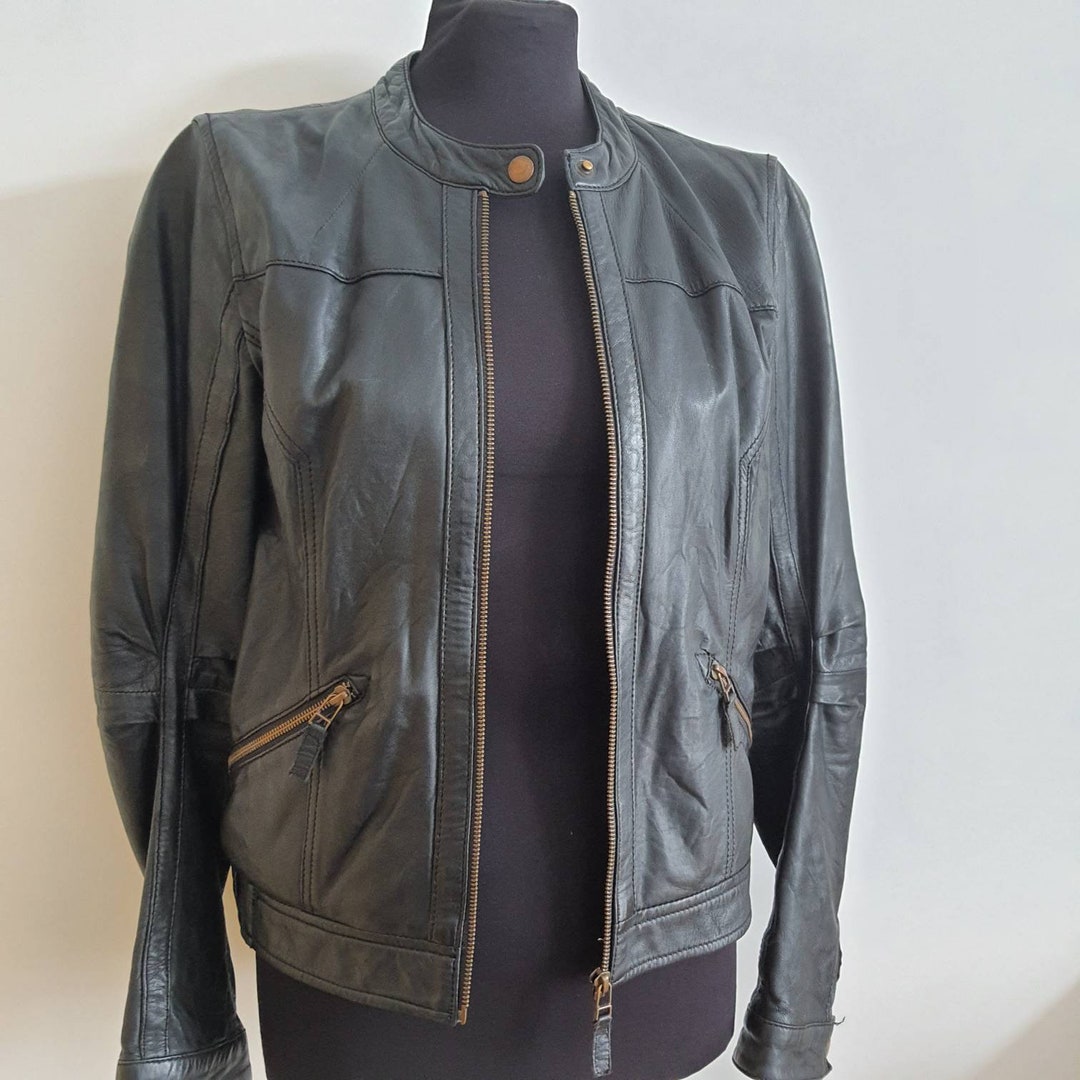 Black Leather Biker Jacket - Etsy