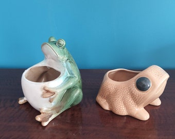 Vintage ceramic glazed planters small vase planter shaped like frogs