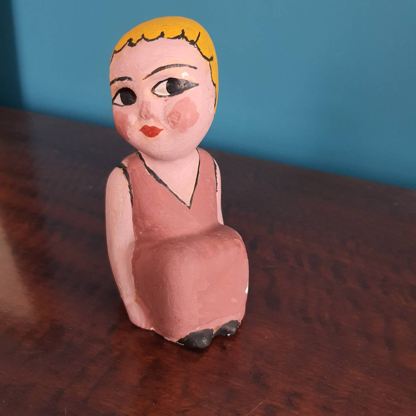 Vintage Handmade Chalk Sculpture Doll Cute Hand Painted Etsy
