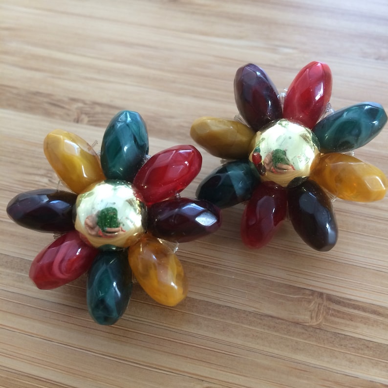 Vintage 80s clip on earrings daisies statement clip ons