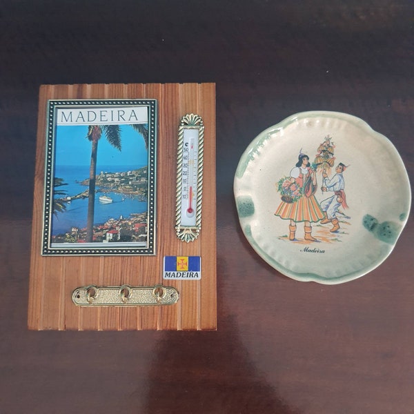 Vintage Souvenirs de la isla de Madeira un soporte de llaves para la pared * colgante de pared * termómetro de pared * cenicero hecho en Portugal