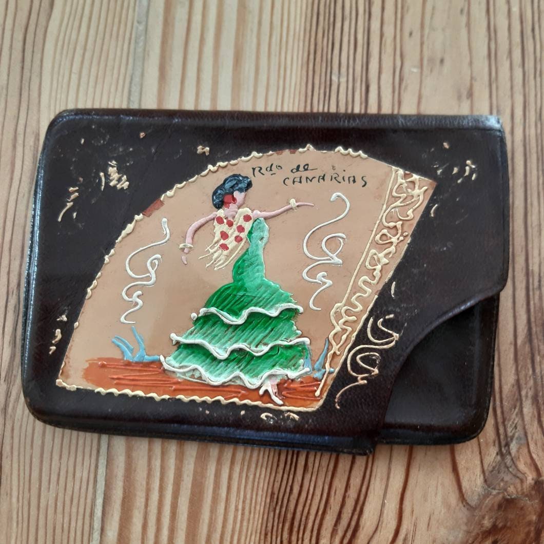 Vintage leather wallet coin purse made in Spain Canárias Etsy