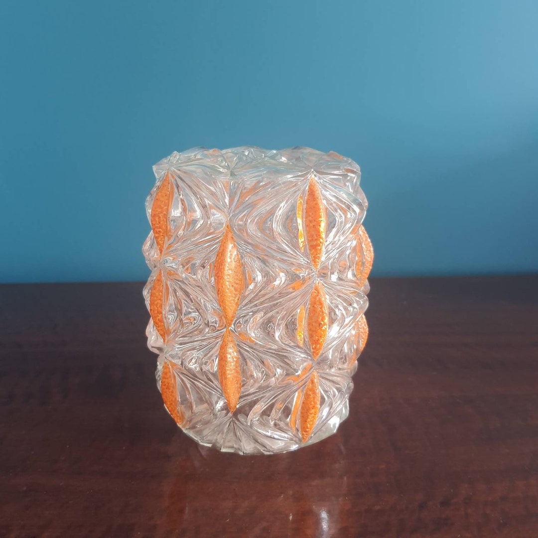 Vintage Mid Century Glass Lamp Shade Orange Etsy
