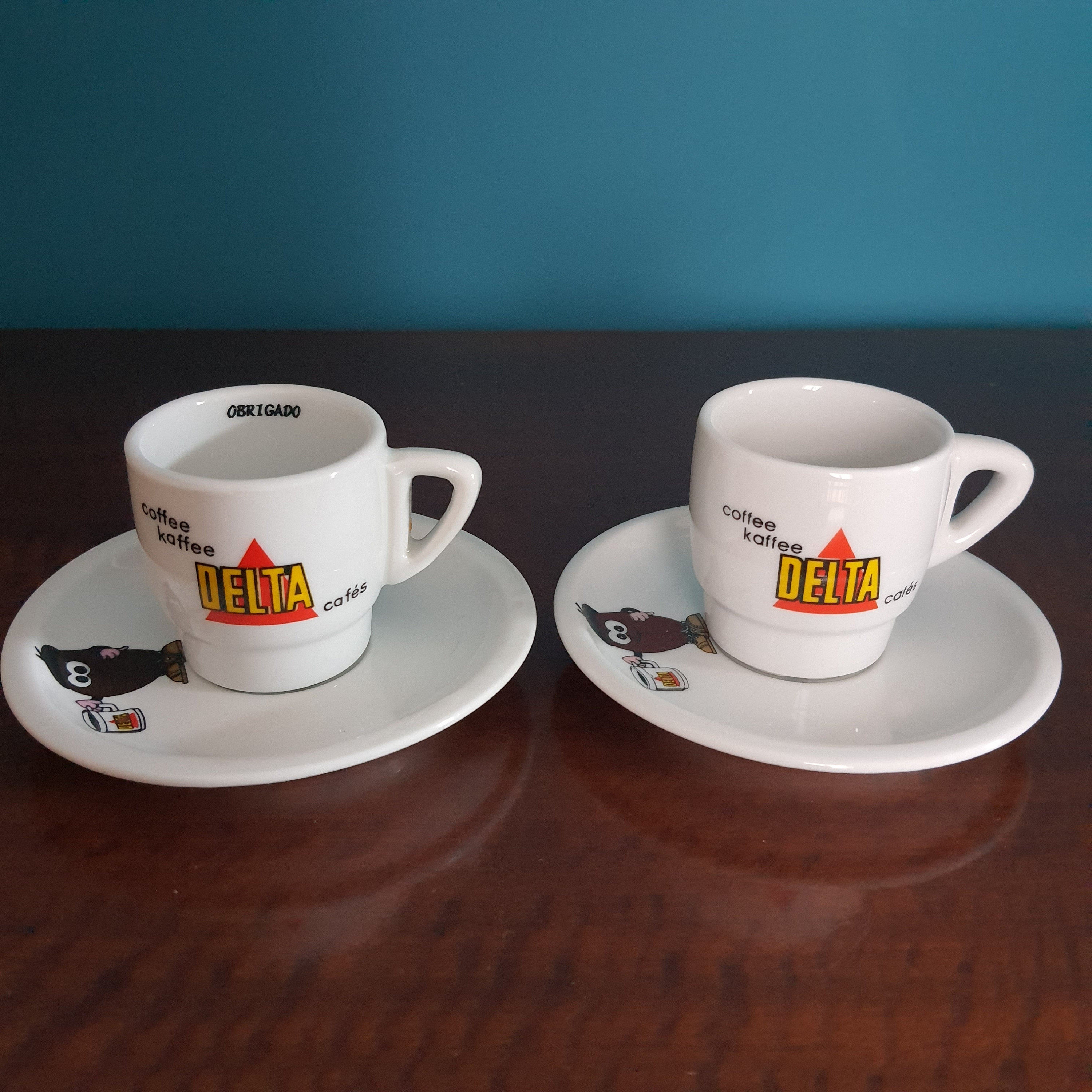 Set of 2 Vintage Delta Coffee Espresso Cups and Saucers 