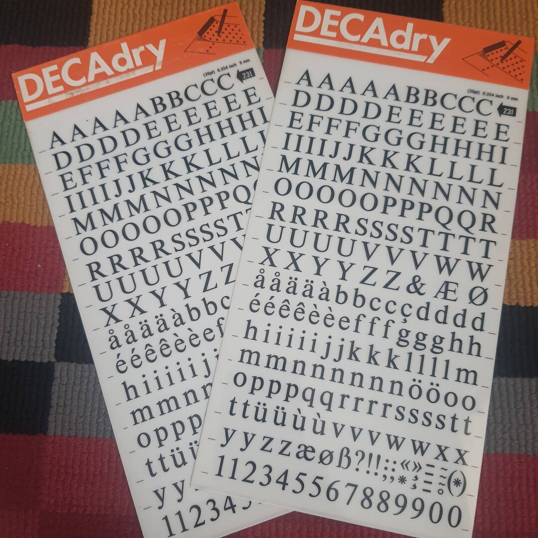 Lot of 2 Dry Transfer Sheets, Letraset Rub on Letters, Mecanorma Alfac