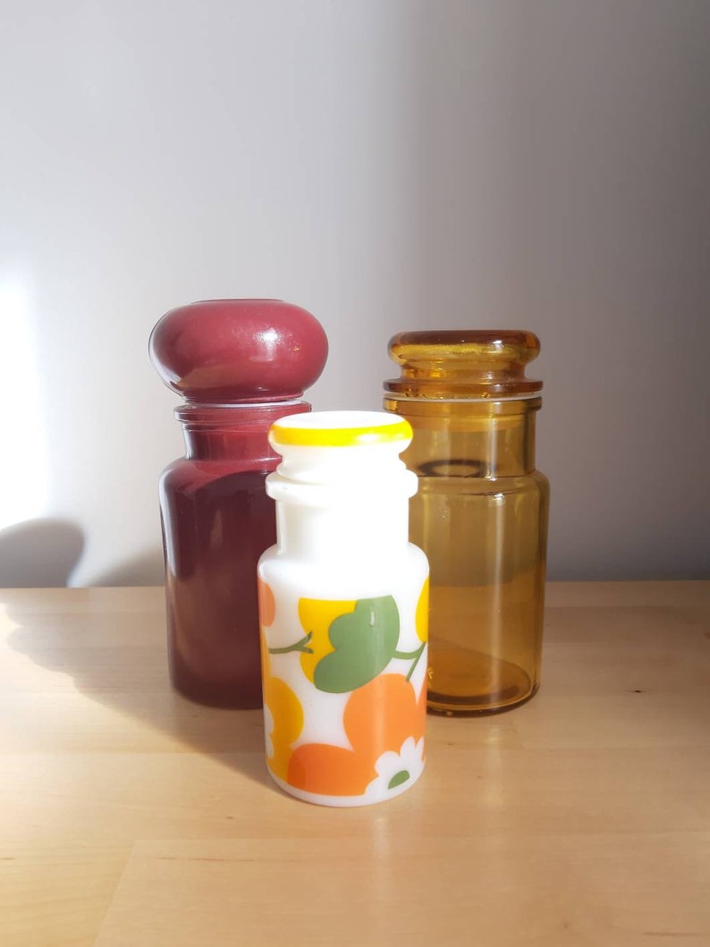Vintage Set Of 3 Apothecary Jars Bathroom Decor Vanity Daisies Etsy