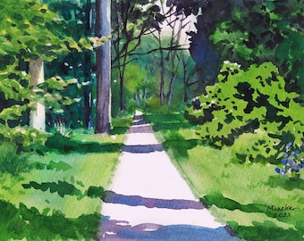 Original Fine Art Watercolor Painting Into the Woods