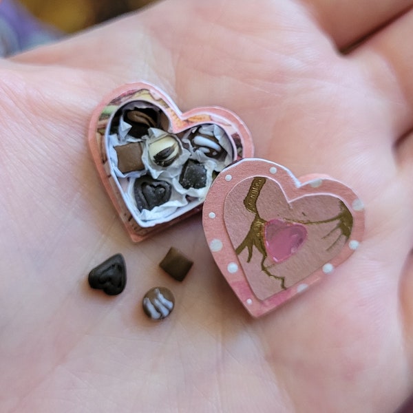 ONE Tiny Handmade heart box with miniature fake chocolates