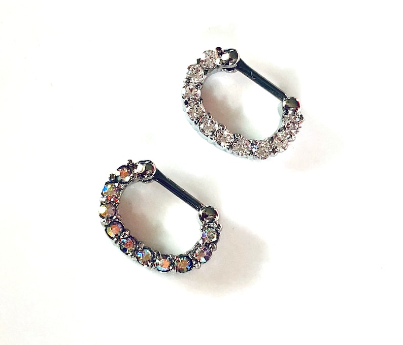 2 Septum U Get Both 8mm Drop Septum Silver Color 1 Clear Crystal /& 1 AB Crystal Septum Clicker 16g Nose Ring DAITH 316L Steel 6mm Bar