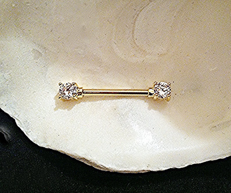 10mm 12mm 14mm 16mm 32mm 35mm 38mm 1 Barbell WHITE CZ CLEAR Nipple Barbells Industrial Scaffold Gold Plated Prong Set cz End Caps. 14g
