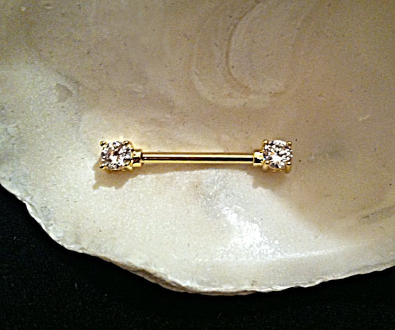 10mm 12mm 14mm 16mm 32mm 35mm 38mm 1 Barbell WHITE CZ CLEAR Nipple Barbells Industrial Scaffold Gold Plated Prong Set cz End Caps. 14g