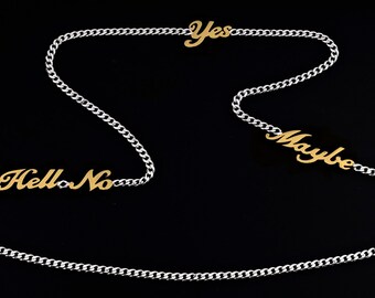 Funky "Yes.........Maybe..............Hell- No" chain in Sterling Silver and 9ct Yellow Gold. Word jewellery. Word jewelery.
