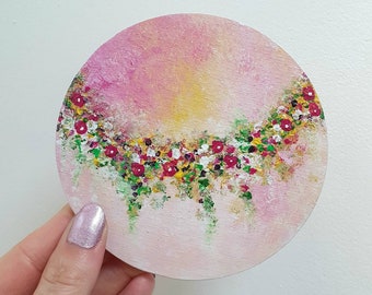 Wooden Magnet | Original Painting on Wooden Circle | Hand Painted Magnet.