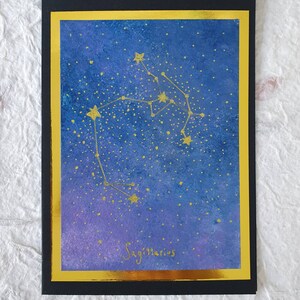 Signe d’étoile de Sagittaire | Carte peinte à la main | Peinture originale | Carte de voeux.