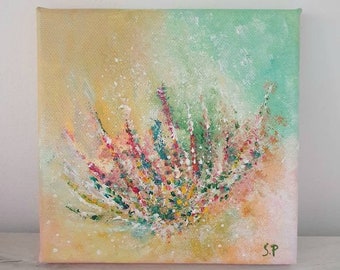Original Painting | Abstract Floral Painting | Acrylic Art | "Coral Dreams 01" on a Small Stretched Canvas 6 x 6" (15 x 15 cm)