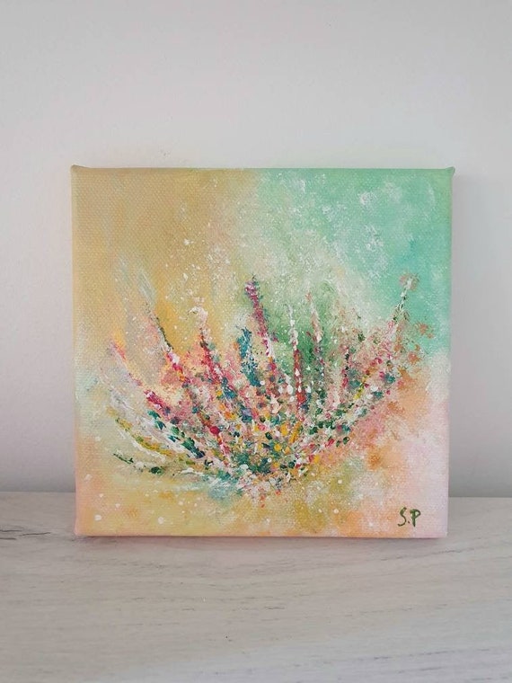 オリジナル絵画 | 抽象的な花の絵画 | アクリルアート | 「コーラル 