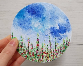 Wooden Magnet | Original Painting on Wooden Circle | Hand Painted Magnet.