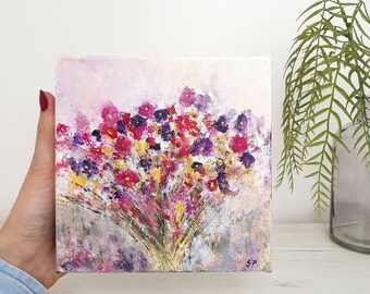 Original Painting | Abstract Art | Acrylic Painting | "Joyful Day" on Deep Edge Stretched Canvas 6 x 6" (15 x 15 x 4cm)