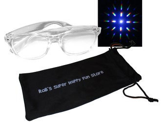 Fireworks Diffraction Glasses - Clear Plastic Frames, Rigid Lenses, Exclusive Storage Bag - See Beautiful Rainbows Everywhere!