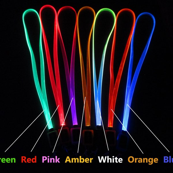 Exclusive Lanyard - LED Flashing or Solid Light Necklace Badge Holder - Fiber Optic for Keys, Cameras, ID badges, etc. - Choose Your Colors!