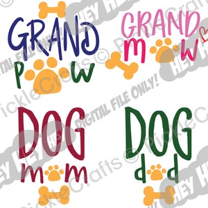 Dog Grandpaw Grandmaw Mom Dad Grandpa Grandma Dog Lover SVG PNG Digital Cut File Iron on Transfer Sublimation Waterslide Printed Decal