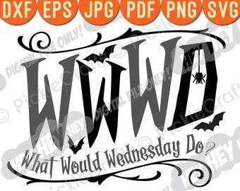 Mercredi famille Que ferait mercredi WWWD gothique SVG PNG numérique couper fichier fer sur transfert sublimation transparent toboggan imprimé sticker