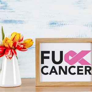 Fuck Cancer Breast Cancer Survivor Ribbon Awareness SVG PNG Digital Cut File Iron on Transfer Sublimatie Design Waterglijbaan Gedrukte Decal afbeelding 3