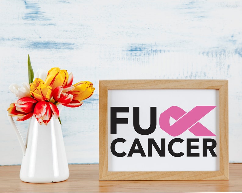 Fuck Cancer Breast Cancer Survivor Ribbon Awareness SVG PNG Digital Cut File Iron on Transfer Sublimatie Design Waterglijbaan Gedrukte Decal afbeelding 3