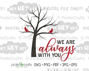 Kardinaal We Are Always With You Two Cardinals Memorial Ornament Design SVG PNG Digital Cut-bestand opstrijkbare transfer sublimatie sticker