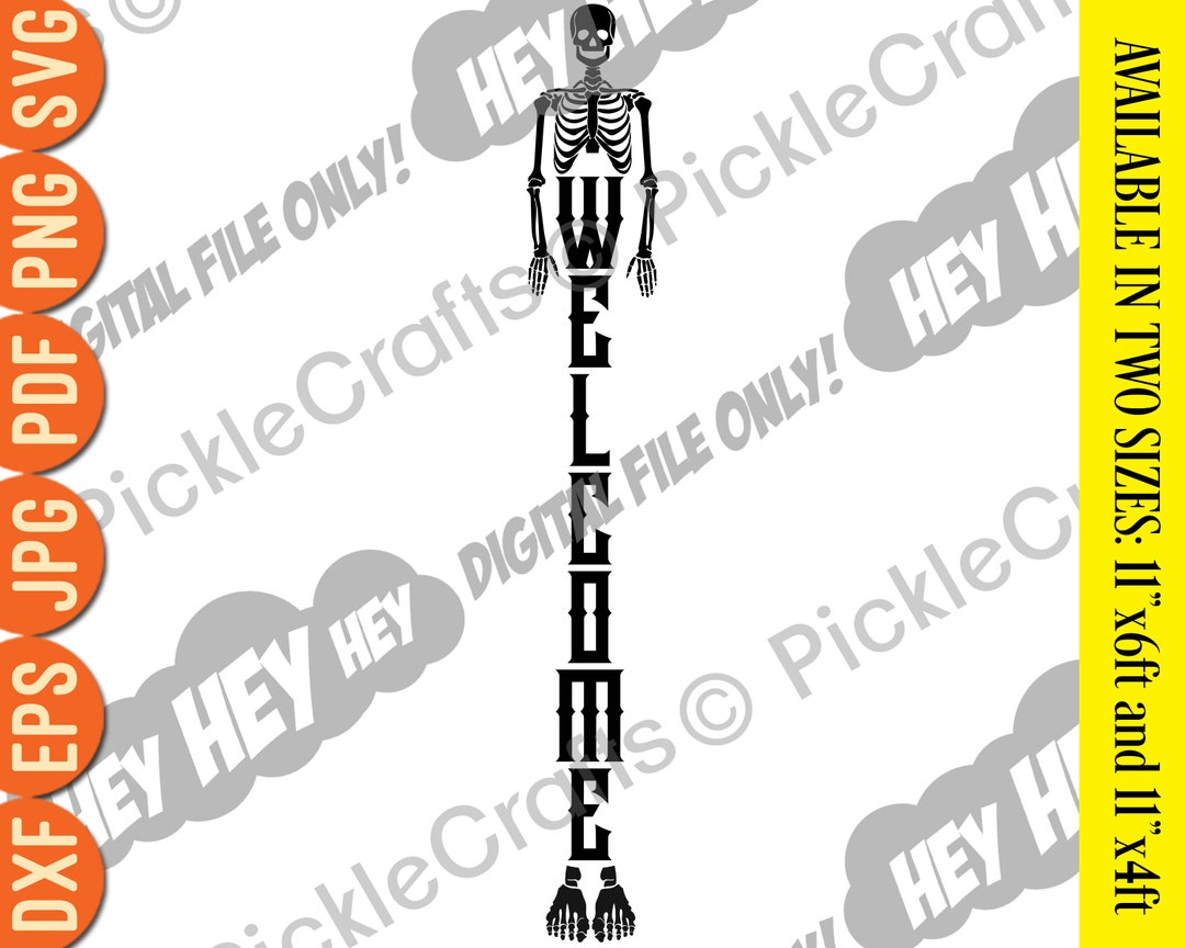 Skeleton Hello. Sign Halloween Vertical Welcome Sign Skeleton SVG PNG Digital Cut File Iron ...