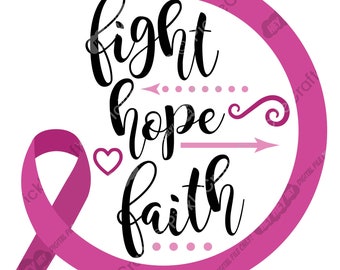 Breast Cancer Ribbon Awareness Fight Hope Faith PNG SVG Digital Cut File Clear Waterslide Printed Decal