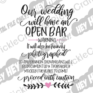 Sinal de barra aberta de noivado de casamento engraçado noiva noivo svg png arquivo de corte digital ferro em transferência design de sublimação decalque toboágua