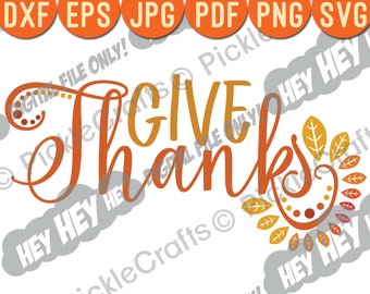 Thanksgiving Give Thanks Hand Lettering Plate Design SVG PNG Digital Cut File Iron on Transfer Sublimation Design Waterslide Decal