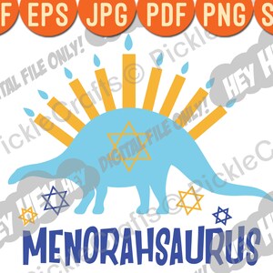 Happy Hanukkah Menorahsaurus Dinosaurier Menorah Urlaub SVG PNG Digital Cut Datei Bügelbild Transfer Sublimation Design Print Decal