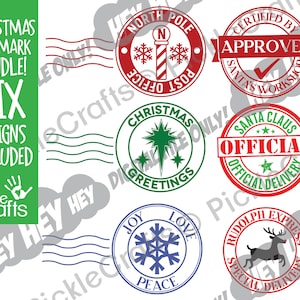 Kerstmis Santa Postmark Stamp Tag Bundle 2 SVG PNG Digital Cut File Iron on Transfer Sublimation Design Clear Waterslide Printed Decal
