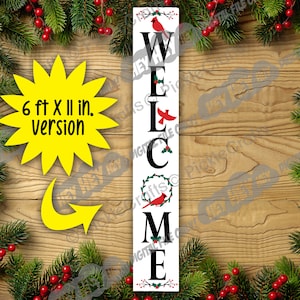 Christmas Holidays Vertical Welcome Sign Cardinals Wreath SVG PNG Digital Cut File Design Iron on Transfer Clear Waterslide Printed Decal