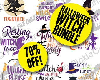 Halloween Witch Bundle Package Witch Hat Funny SVG PNG Digital Cut File Iron on Transfer Sublimation Design Clear Waterslide Printed Decal