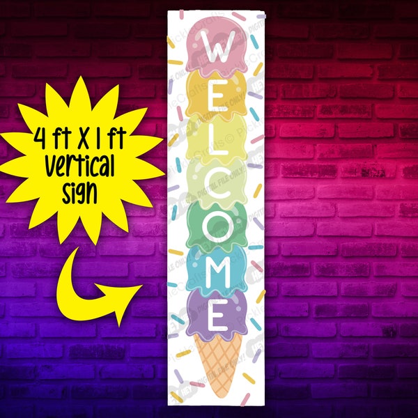 Hello Summer Vertical Welcome Sign Ice Cream Sprinkles SVG PNG Digital Cut File Iron on Transfer Sublimation Waterslide Printed Decal