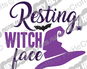 Resting Witch Face Halloween RBF SVG PNG Digital Cut File Iron on Transfer Sublimation Design Clear Waterslide Printed Decal