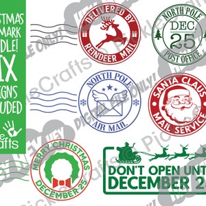 Kerstmis Santa Postmark Stamp Tag Bundle SVG PNG Digital Cut File Iron on Transfer Sublimation Design Clear Waterslide Printed Decal