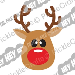 Rudolph The Red Nosed Reindeer Face Cute Christmas Santa SVG PNG Digital Cut File Iron on Transfer Sublimation Design Printed Decal