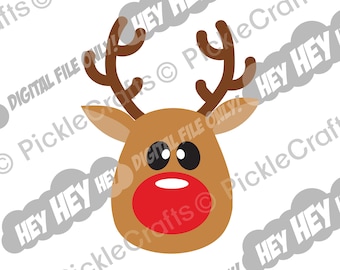 Rudolph The Red Nosed Reindeer Face Cute Christmas Santa SVG PNG Digital Cut File Iron on Transfer Sublimation Design Printed Decal