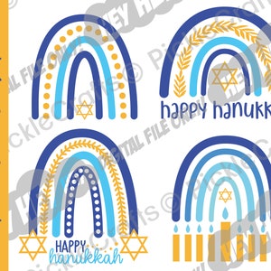 Happy Hanukkah Rainbows Hand Drawn Bundle SVG PNG Digital Cut File Fer à repasser sur transfert Sublimation Design Clear Waterslide Printed Decal
