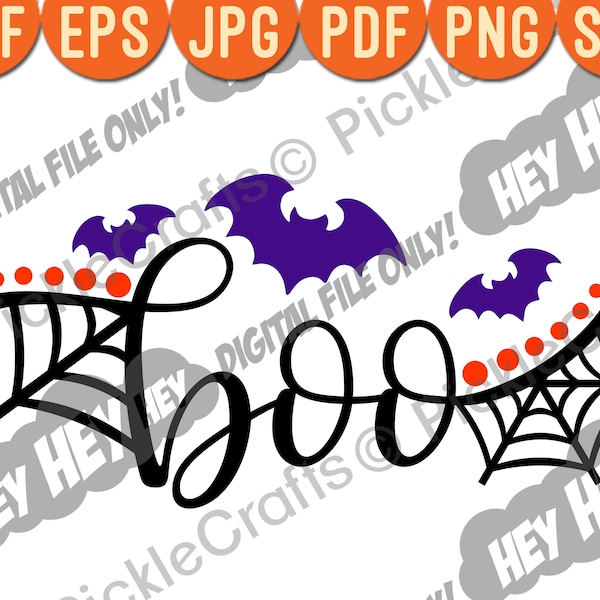 Halloween Boo Shirt Sign Cobwebs Script font bats SVG PNG Digital Cut File Iron on Transfer Sublimation Waterslide Printed Decal