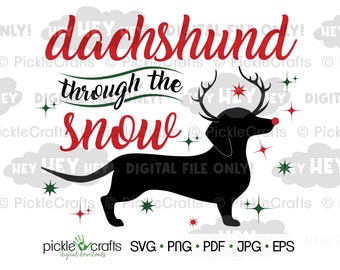 Teckel à travers la neige-Single Dog Christmas Happy Holidays SVG PNG Digital Cut File Fer sur transfert Sublimation Design Imprimé Décalcomanie