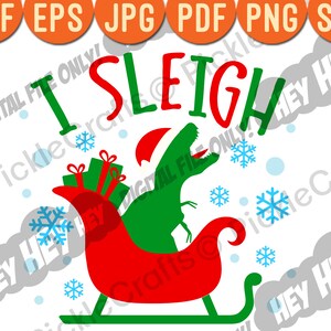 T レックス クリスマス I そり ホリデー 恐竜 サンタ SVG PNG デジタルカットファイル アイロン転写 透明 ウォータースライド プリント デカール